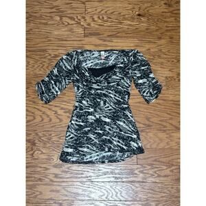 No Boundaries Women's Black Gray Camo Camouflage 3/4 Sleeve Cowl Neck Top, Sz XL